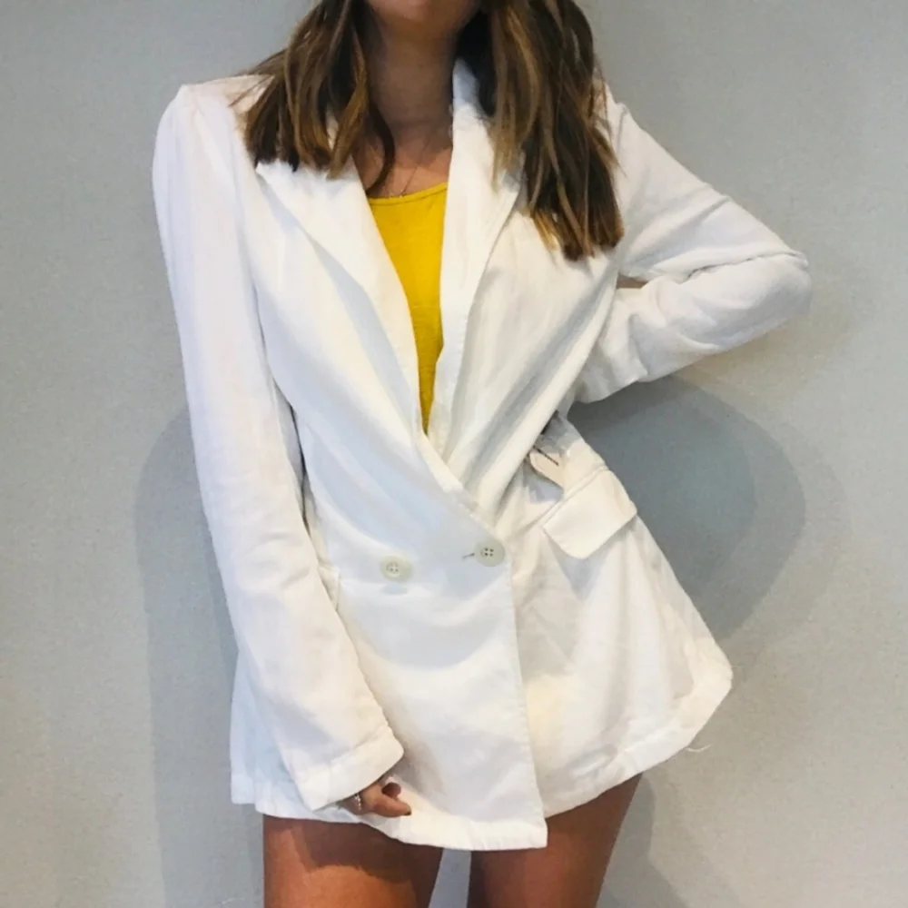 New FREE PEOPLE Oversized Long Blazer Opal White M Worn 1x - Picture 3 of 13